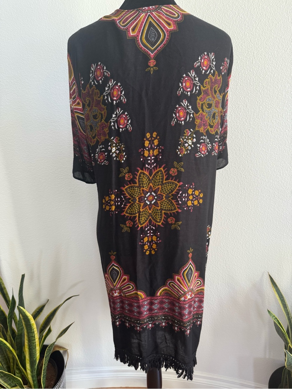 Breezy Lane Black Printed Kimono Coverup Size One Size - Picture 4 of 6